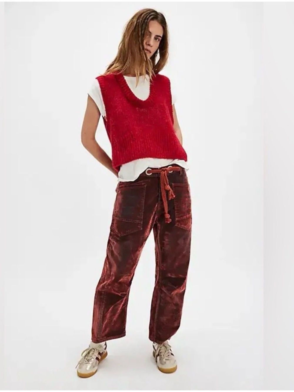 Free People Rust-Red We The Free Moxie Low Slung Barrel Jeans